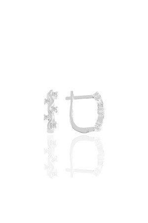 Silver Zircon Stone Wavy Clip J Earrings - Söğütlü Silver