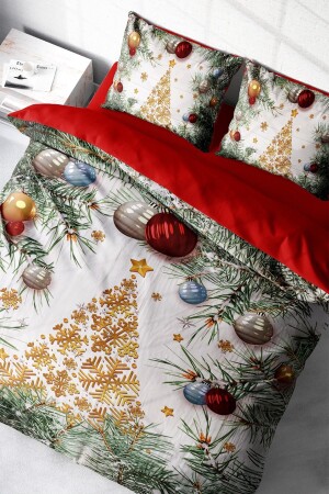 Silvester-Bettbezug-Set (mit elastischen Laken), Doppelbett, 100 % Baumwollsatin, Geschenk MONOHOME41168 - Monohome