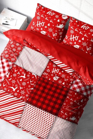 Silvester-Bettbezug-Set (mit elastischen Laken), Doppelbett, 100 % Baumwollsatin, kariert, MONOHOME41182 - Monohome