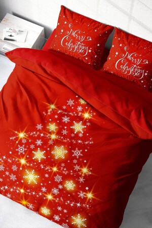 Silvester-Bettbezug-Set (mit elastischen Laken), Doppelbett, 100 % Baumwollsatin, Rot MONOHOME41243 - Monohome