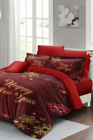Silvester-Bettbezug-Set (mit elastischen Laken), Doppelbett, 100 % Baumwollsatin, Schneekristalle, MONOHOME40895 - Monohome