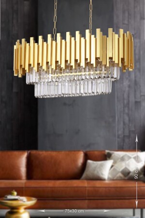 Sima 75x30 Cm Crystal Glass Stone Luxury Dining Table Chandelier - (Yellow Gilt) DR-401-75-SY - Avizemoda