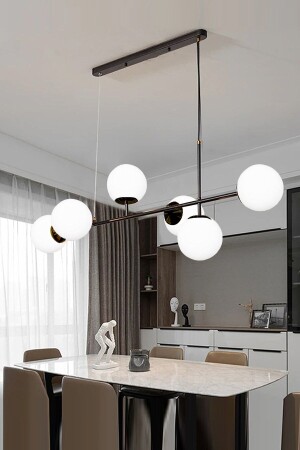 Simao Modern Design Black Color White Glass Living Room - Dining Table Top - Kitchen 6-Piece Chandelier SMO48 - Fer Avize