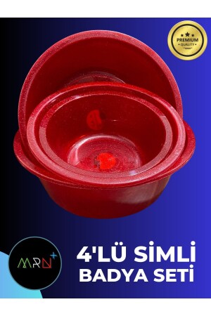 Simli 4'lü Badya, Renkli Badya Set, Bulaşık Leğeni, Kırmızı P787S2898 - Mirvano