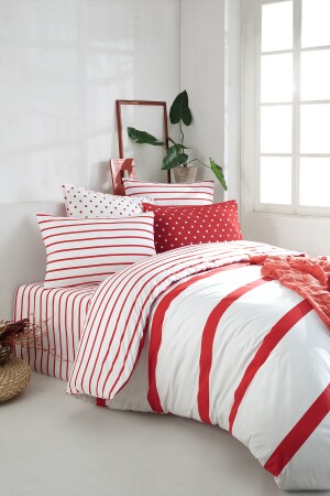 Simple Line Red 100% Cotton Ranforce Single Duvet Cover Set 160x220. CTNTSL16 - Cote Blanc