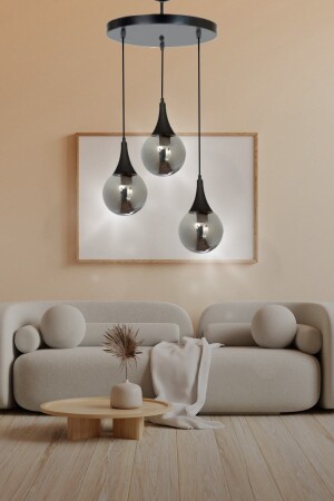 Sina 3-Piece Modern Black Drop Smoked Glass Retro Chandelier - Bedroom - Living Room - Kitchen - Hall TYC00192986266 - TEKFA