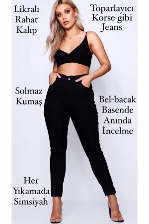 Sinemstyle Büyük Beden Likralı Siyah Toparlayıcı Kot Pantolon - Sinembutik
