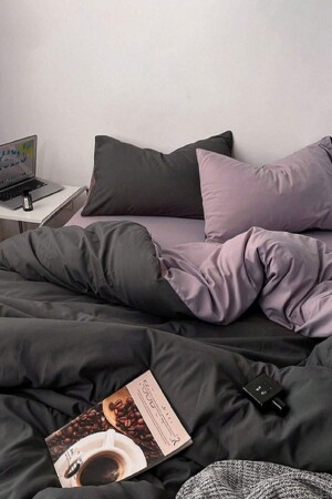 Single Black-gray Duvet Cover Set with Elastic Sheets, Anthracite Color TYC00160804843 - LaLiva