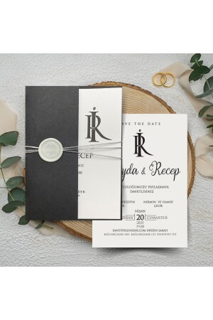 Single Cover Black Invitation Card with Sealed Ribbon - MK58325 - Gndr