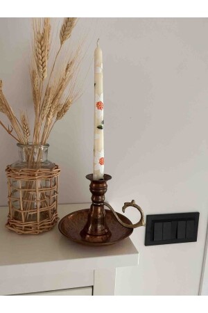 Single Daisy Patterned Hand-Drawn Scented Taper Candle Candlestick Candle - Strawcherry