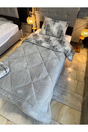 Single Double Sided Welsoft Quilt and Pillowcase Fluffy Soft Quilt Gray Wood - Sudemhome