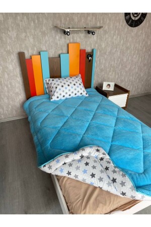 Single Double Sided Welsoft Quilt Blue Big Star - Violacasa