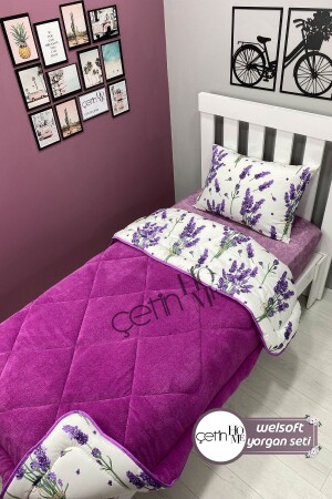 Single Double-Way Welsoft Duvet with Pillowcase Soft Surface 155x215cm Lavender Purple - Çetinhome