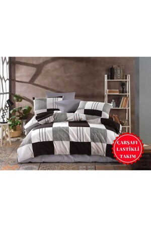 Single Duvet Cover Set with Fitted Sheets - Square Pattern Grey-White Checkered - Şahinhome