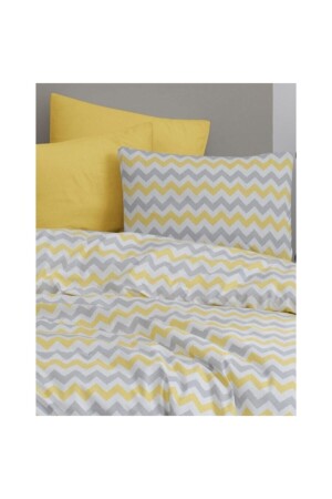 Single Elastic Duvet Cover Set 160x220 - Yellow Zigzag Patterned MERTM000582 - MERTİM