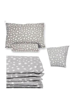 Single Elastic Gray Star Pattern Duvet Cover Set MERTM000248 - MERTİM