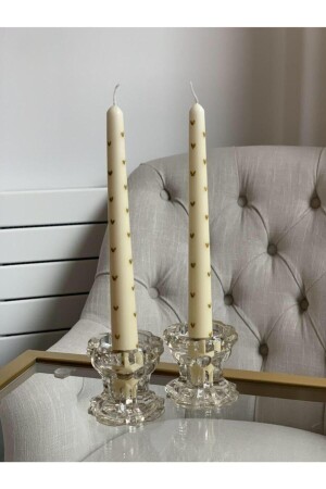 Single Gold Leaf Heart Patterned Candlestick Candle - Nymphis