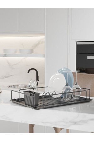 Single Layer Plate Rack Dish Rack Matte Black Tray Cutlery SM010 - SUNTEL BANYO MUTFAK AKSESUARLARI