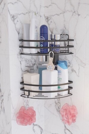 Single Layer Sticker Adhesive Laminate Bathroom Corner Set of 2 + 3 Hooks SY051 - SUNTEL BANYO MUTFAK AKSESUARLARI