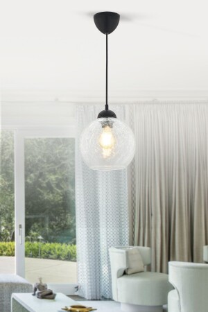 Single Pendant Lamp 20 Cm Round Cracked Glass Transparent KURE1910C6ÇT - KÜRE CAM