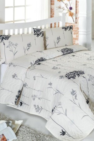 Single Quilted Bedspread Set Efil Beige-Grey - Enlora Home