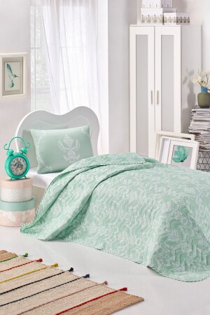 Single Quilted Bedspread Set Pure Water Green - Enlora Home