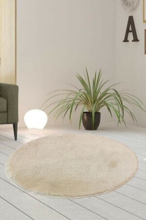 Single Round Hide Plush Bath Mat Rust Gel Anti-Slip Base Nerz 100x100 ELEGANS100P - Sarar
