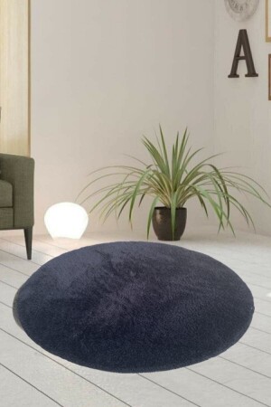 Single Round Post Plush Bath Mat Rust Gel Anti-Slip Base Black 100x100 ELEGANS100P - Sarar