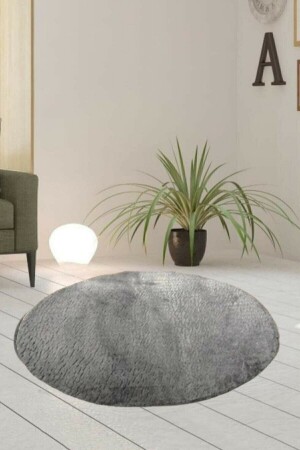 Single Round Post Plush Bath Mat Rust Gel Anti-Slip Base Gray 100x100 ELEGANS100P - Sarar