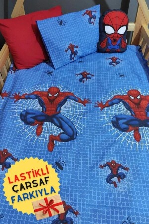 Single Size Elastic Sheet and Spiderman Kids Duvet Cover Set 100x200 (WITH 2 PILLOWS) - Mihriban