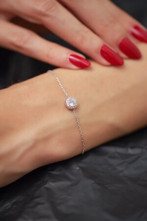 Single Stone Model Zircon Stone 925 Sterling Silver Plated Italian Bracelet - Ninova Silver