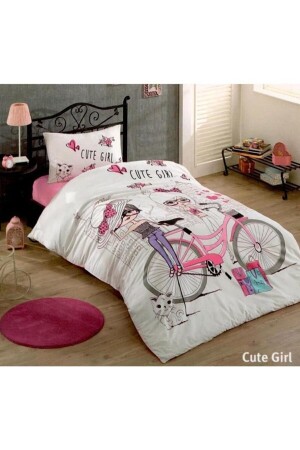 Single Teen Room Cute Girl Bettbezug-Set, Laken und Kissen 160 x 220 weiß gemustert 1004ETKSYOT02 - Kristal