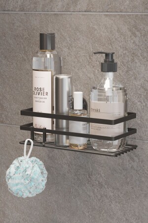 Single Tier Bathroom Shelf Sticker Adhesive 2 Pieces Hooks SB004STİC01 - SUNTEL BANYO VE MUTFAK AKSESUARLARI