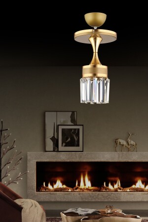 Single Vintage Plafonier Crystal Stone Yellow Striped Cylinder Luxury Chandelier AK00093 - Genel Markalar