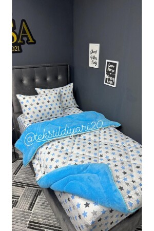 Single Welsoft Pufidik Sleeping Set (With Elastic Sheets) Blue Star - Violacasa