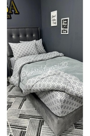 Single Welsoft Pufidik Sleeping Set (With Elastic Sheets) Gray Chain - Violacasa