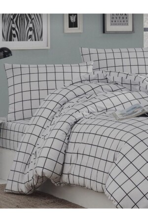 Single White Checkered Duvet Cover Set 90*190 Elastic Sheets Duvet Cover Set White Checkered Set - Kaan