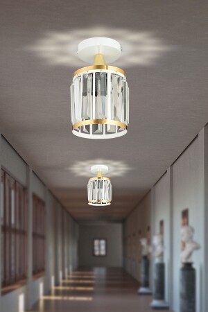 Single White Crystal Stone Plafonier Yellow Striped Cylinder Downward Facing Luxury Chandelier SNSZ811101503 - SONSUZ AYDINLATMA&AVİZE