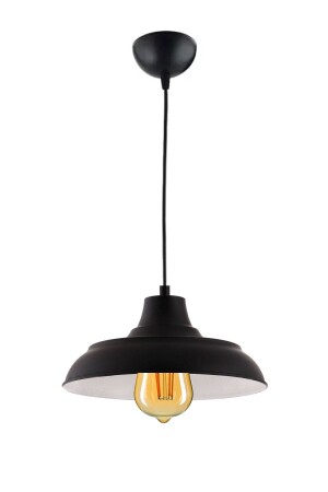 Sinyor Modern Metal Finished Black with White Interior Pendant Lamp Cafe - Kitchen Single Chandelier TEKİLİSİNYOR - Fer Avize