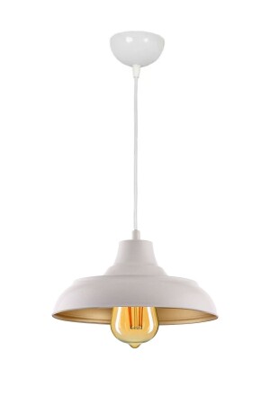 Sinyor Modern Metal Finished White Inside Gold Pendant Lamp Cafe - Kitchen Single Chandelier TEKİLİSİNYOR - Fer Avize