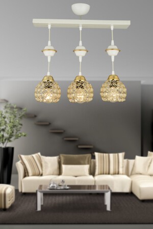 Sıralı Beyaz 3'lü Kristal Optigon Lüks Avize AK00069 - Kraliçe