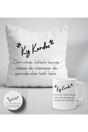Sister Lettering Description Printed Gift Pillow + Mug And Coaster Set R107 - GünayStore