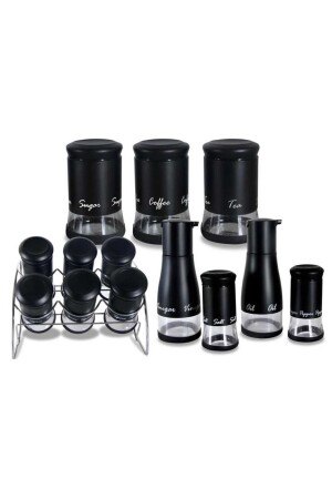 Siyah 13 Parça Metal Cam Baharat Takımı Çeviz Seti 12748 Aromi - Kapris
