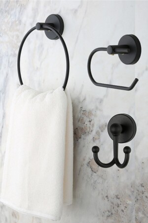 Schwarzer offener Toilettenpapierhalter/Ringhandtuchhalter/Besteck-Bademantelhalter, 3er-Set 2317 - ERFAHOME
