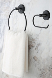 Black Open Toilet Roll Holder / Ring Towel Holder Set of 2 1122 - ERFAHOME