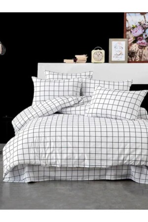 Black White Checked Cotton Double Duvet Cover Set (BED SHEET PILLOW CASE QUILT COVER) SCKNTK - SUVAY