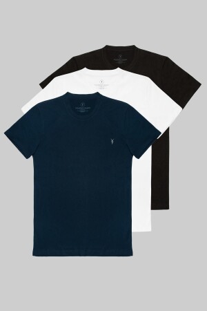Siyah Beyaz Lacivert 3'lü T-shirt Paketi - Combine Michail