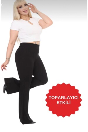 Siyah Büyük Beden Ispanyol Paça Çelik Örme Kumaş Toparlayıcı Tayt Pantolon - Sosyete Avm