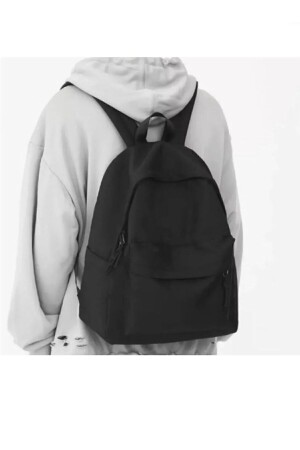 Siyah Düz Siyah Unisex Laptop Okul Kurs Kamp Seyehat Gezi Günlük Kullanım Sırt Çantası - Viabag