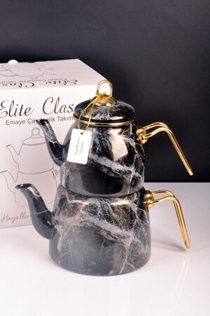 Elite Class Emaye Çaydanlık Desenli 200582 Siyah Mermer Desen 14738 - Bayev